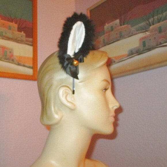 Black PLUSH Cat Ears HEADBAND Costume COSPLAY Goth KITTY Fur BELL Faux Fur - Picture 3 of 7